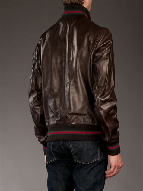 brown leather gucci jacket|gucci leather jacket price.